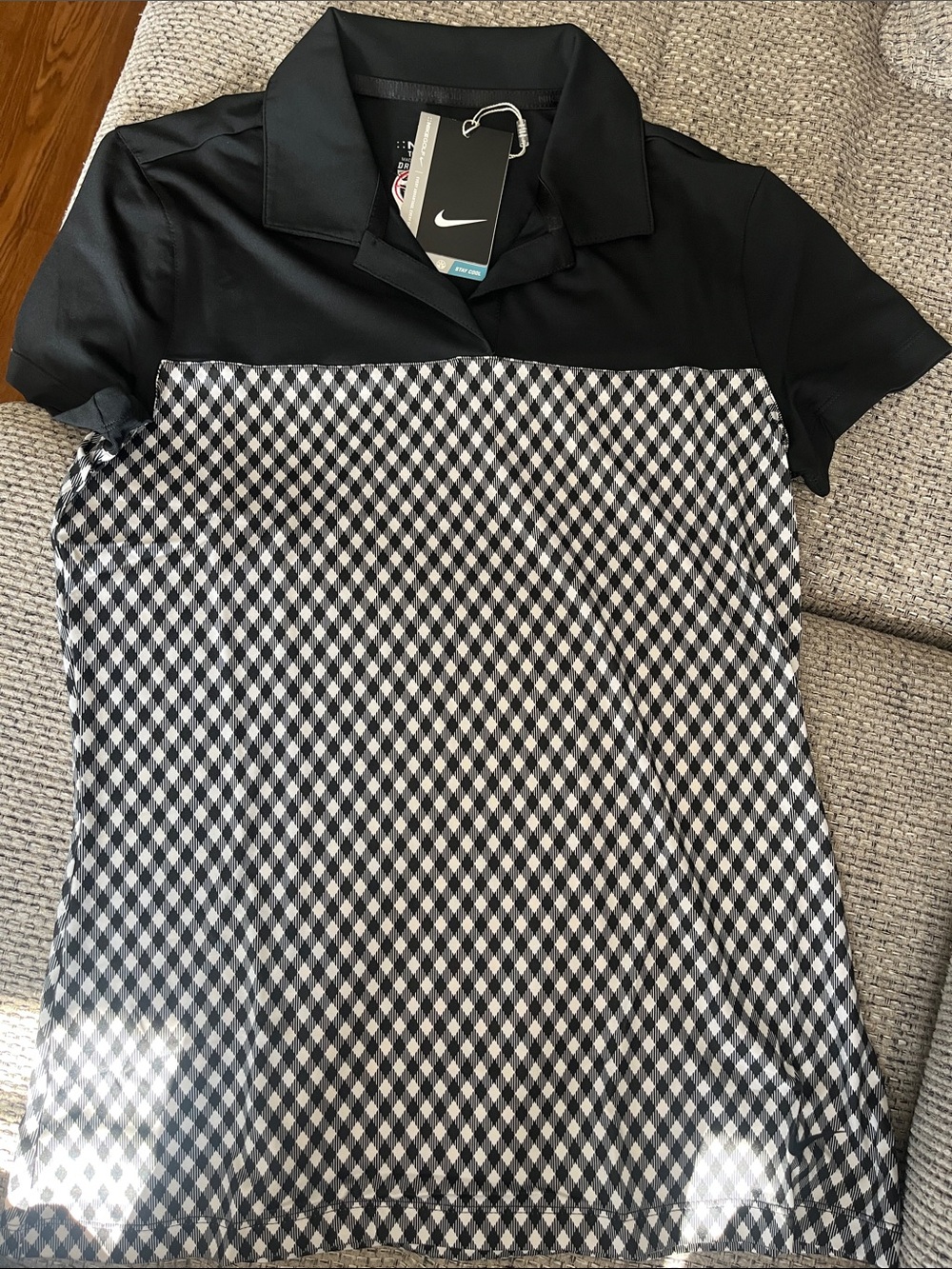 Nike Black Polo with Black & White Gingham Panely